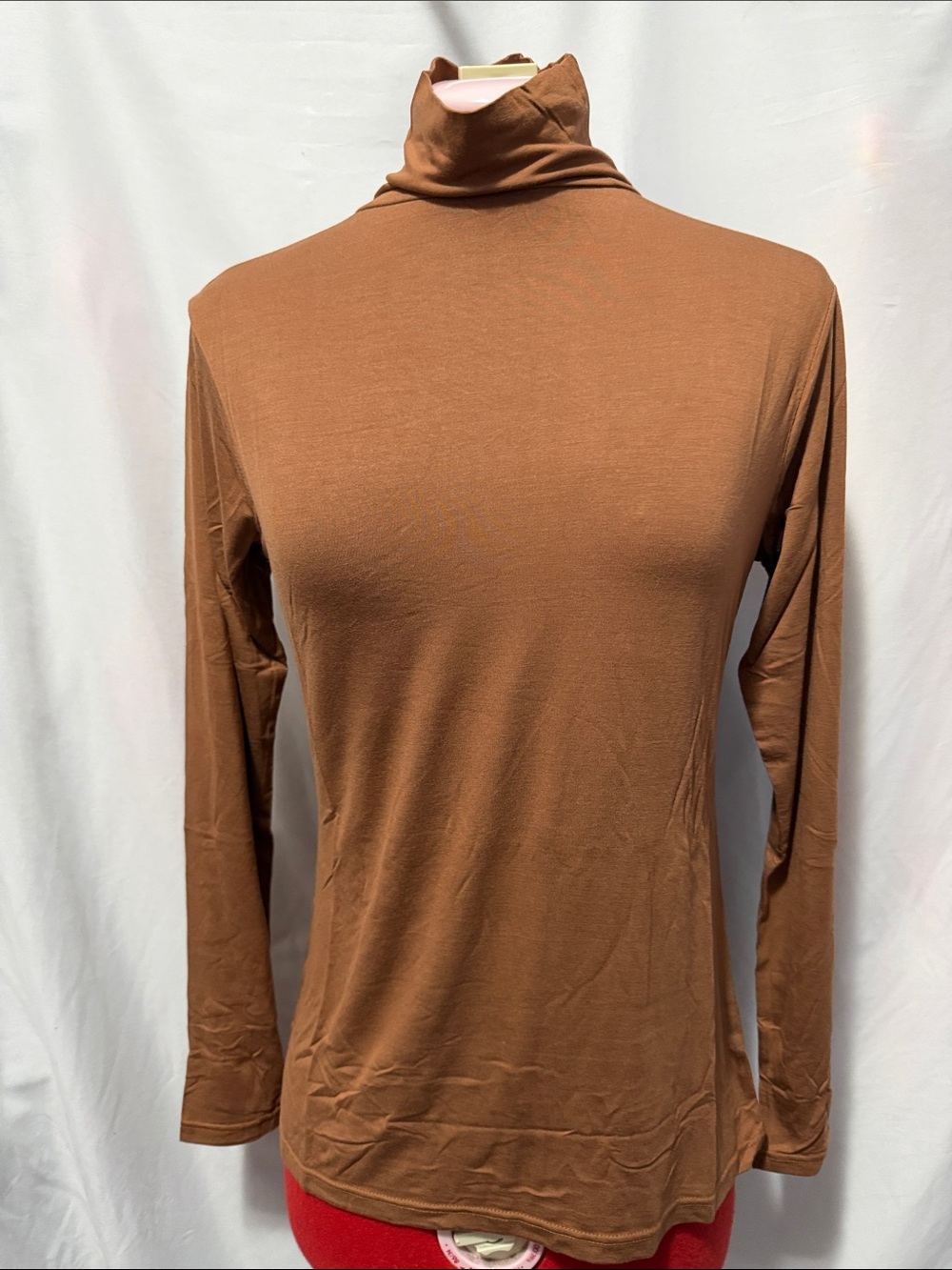 Slim Fit Brown Turtleneck Long Sleeve Top